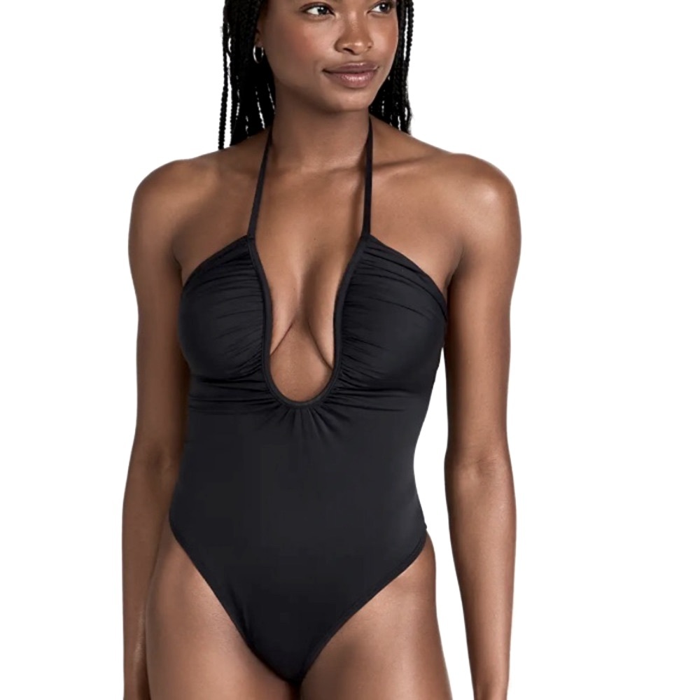 Good American Leilani Halter Plunge Ruched One Piece Swimsuit Size 3 Large
